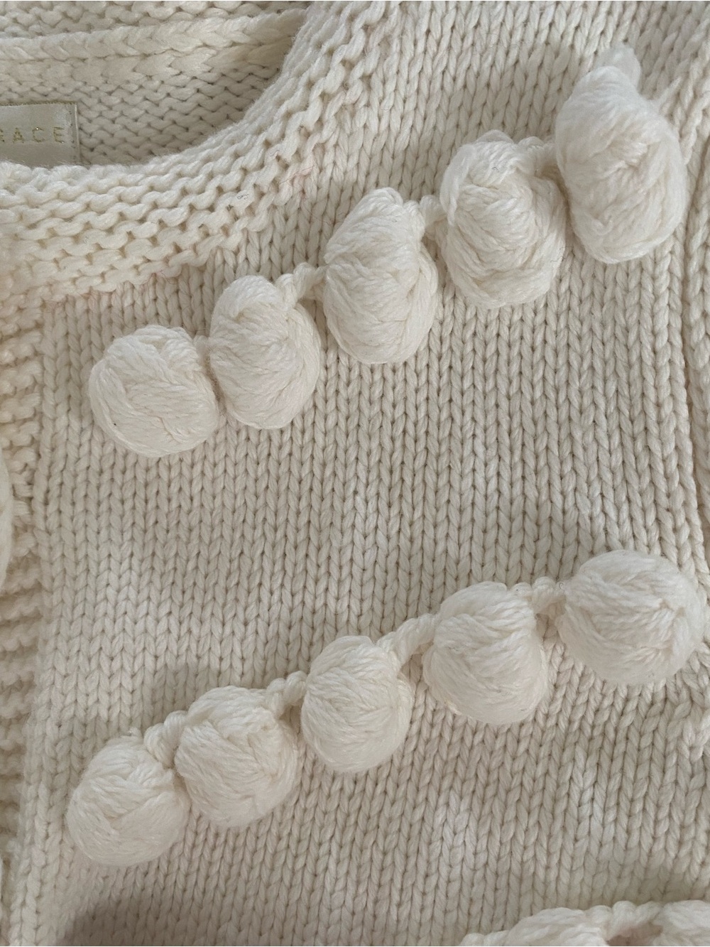 Vita Grace Ivory Bobble Knit Cardigan Balloon Sleeve Tie Waist Cotton M - Picture 13 of 16